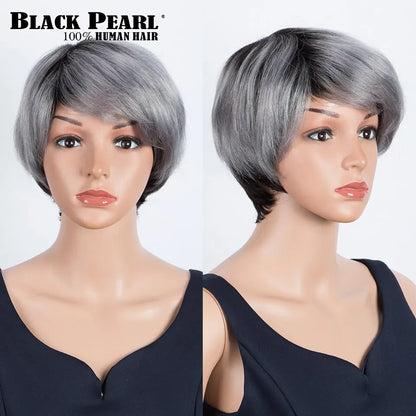 Crown & Glory Wigs  Human Hair Wigs Short Pixie Cut Wig Human Hair For Black Women Machine Made Wigs With Bangs Glueless Wig Perruque Cheveux Humain