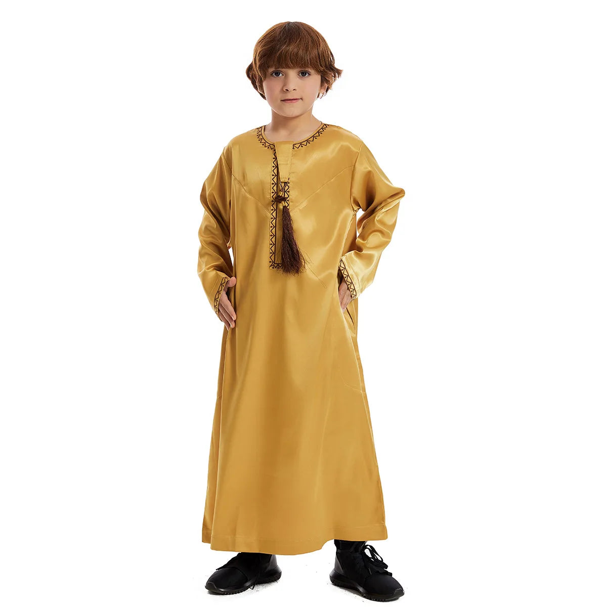 Muslim family  Eid Muslim Children Abaya Ramadan Jubba Prayer Thobe Boy Kids Abayas Islam Long Robe Gown Kaftan Dubai Arab Tassel Dishdasha