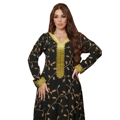 Muslim family   Ramadan Eid Abaya Embroider Dubai Turkey Muslim Hijab Dress Islamic Clothing African Dresses For Women Robe Musulmane Djellaba