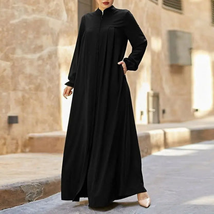 Muslim Family   Jalabiya Dress Women Long Sleeve Muslim Eid Casual Solid Color Abaya Caftan Kaftan Dresses Ramadan Abayas Vestido Zipper Robe