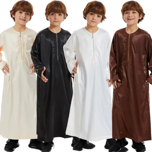 Muslim family   Teenage Ramadan Eid Muslim Robe Islamic Arab Children Long Sleeve Dress Jubba Thobe Abaya Dubai Boys Clothing Turkey Middle East