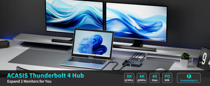 Laptop Acasis Thunderbolt 4 Docking Station 40 Gbps USB 4.0 6 In 1 Hub Type-C Deck 8K@60HZ Video Output PD Charging For Macbook Pro