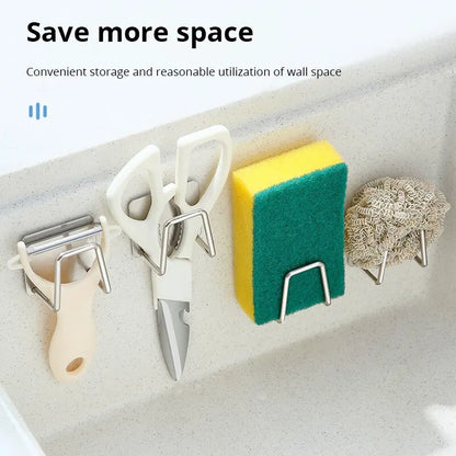 Kitchen  304Stainless Steel Sink Shelf Sponges Storage Holde Adhesive Drain Drying Rack Wall Hooks Storage Organizer Accessories