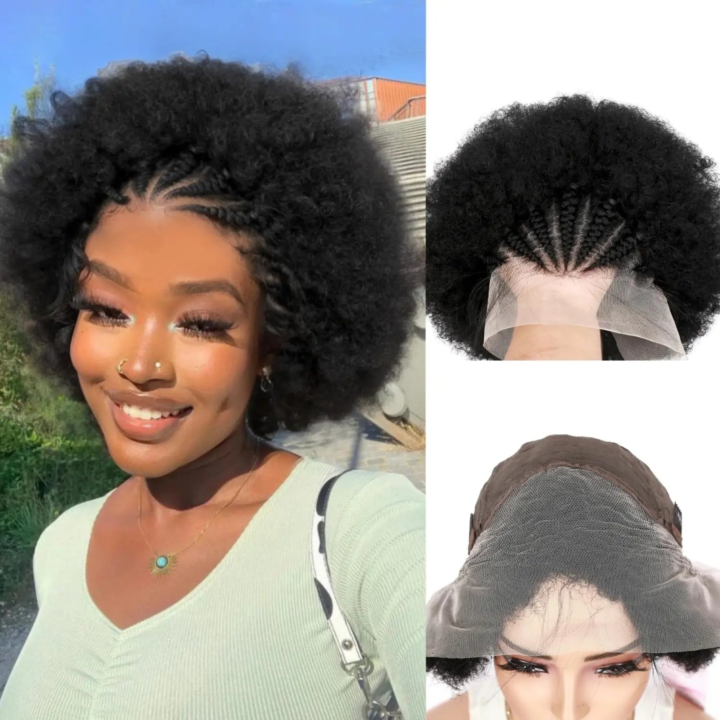 Crown & Glory Wigs Afro Kinky Curly Bouncy Human Hair Wig 250% Density Human Hair Braids 13x4 Transparent Lace Frontal Hair Wig for Black Women