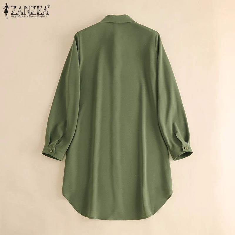 Muslim family Women  Muslim Blouse ZANZEA Spring Elegant Long Sleeve Solid Shirt  Turkey Tops Abaya Marocain Blusas IsIamic Clothing