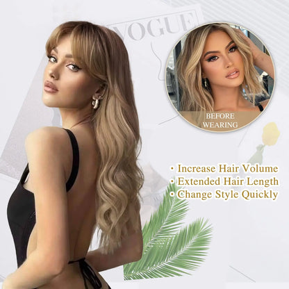 Crown & Glory Wigs Ombre Blonde Women Stylish Long Natural Wave wig  Synthetic Wigs heat-resistant fiber Glamorous Silky  Dark Root