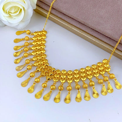 Jewellery    XuHuang African Crystal Pendant Tassel Necklace For Woman Ethiopian Bride Wedding Gold Color Jewelry Party Dubai Gifts 24K