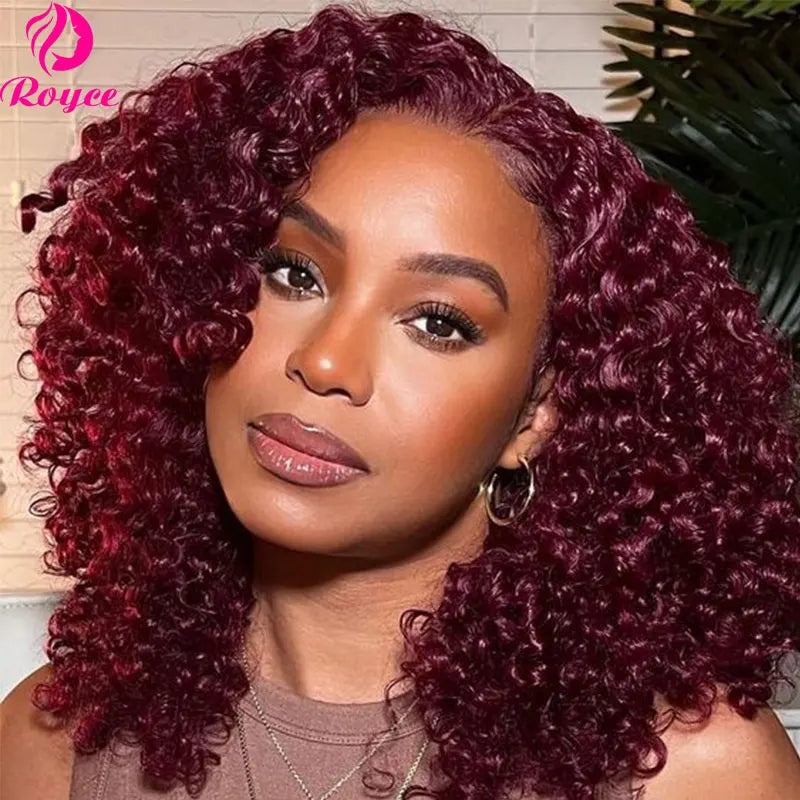 Crown & Glory Wigs  Short Bob Wigs 99J Kinky Curly Bob Wig Lace Front Human Hair Wigs For Women 13x4 Red Burgundy Lace Wig 4x4 Lace Closure Wig