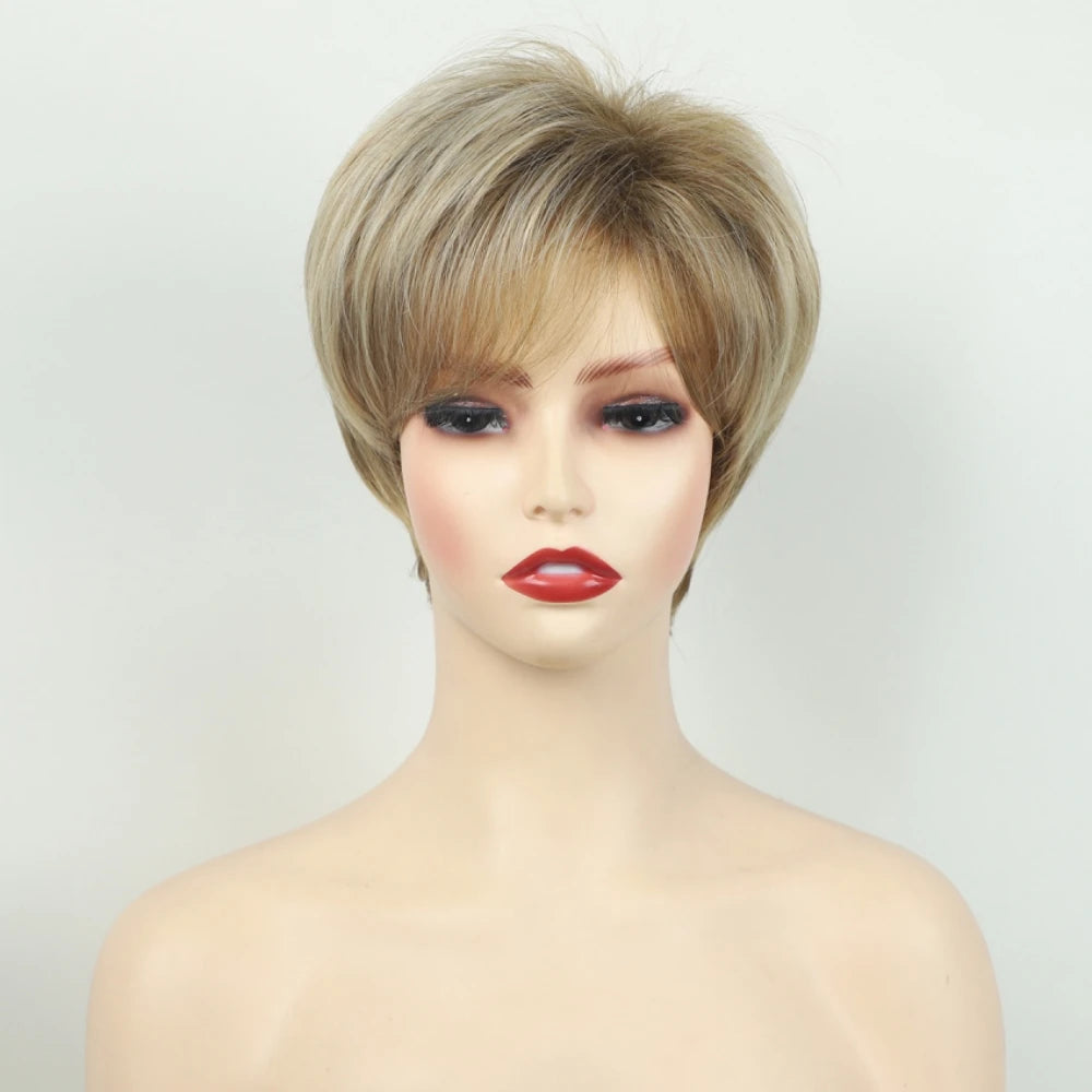 Crown & Glory Wigs Synthetic Wig European and American Women's Hair Short Wigs Puffy Chemical Fiber Fashion Head Cover with Bangs