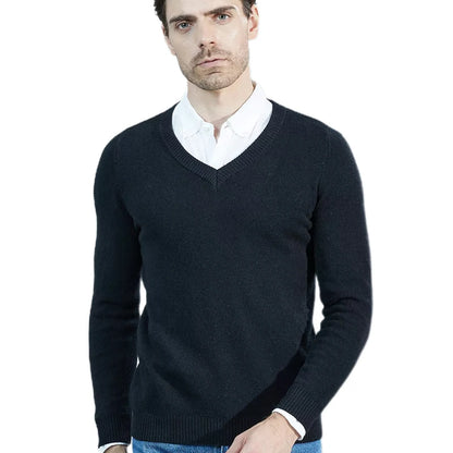 Muslim family   Cashmere Sweater Men Knitted Sweaters 100% Pure Merino Wool V-Neck Long-Sleeve Thick Pullover Winter Autumn Male Jumper Clothing