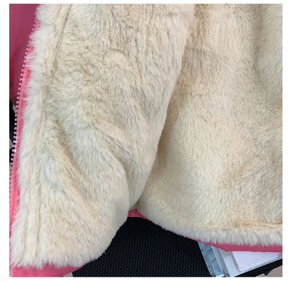 Girl clothing 2024 Winter Girls 3-10 Years Fashion Fur Hoode Thick Warm Fleece Jacket Kids Coat Outerwear Two Colors