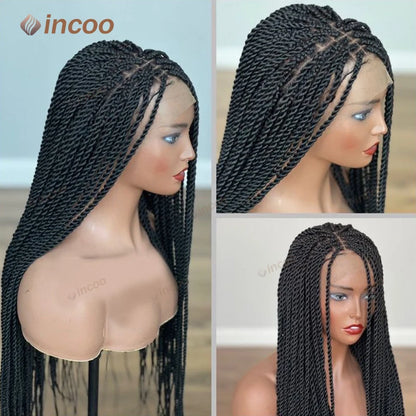 Crown & Glory Wigs  40" Twist Braids Lace Wig Synthetic Full Lace Front Braided Wigs For Black Women Knotless Box Twist Braid Wig Braided Wigs Cheap