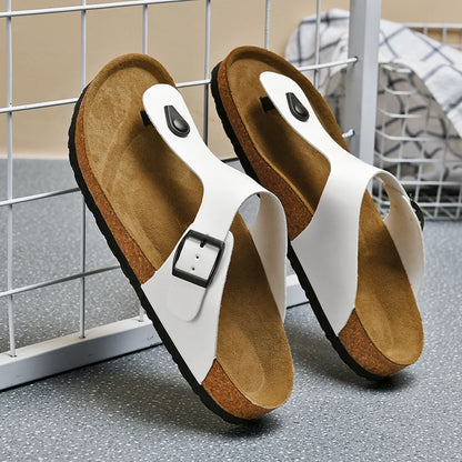 woman shoes  Genuine Leather Couple Style Cork High Quality Soft Cork Slides Footwear for Men Women Unisex 36-46 Cork Flip Flops