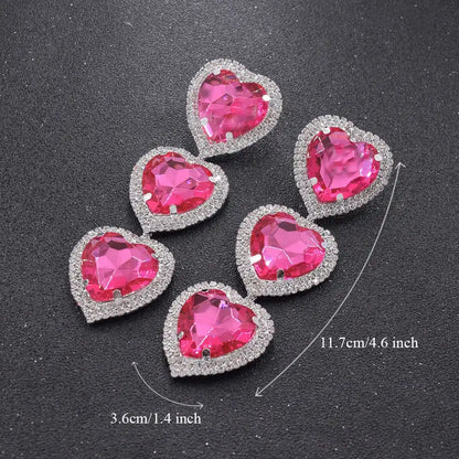 Jewellery   Exaggerated Crystal Big Heart Earrings for Women Newest Long Drop Statement Stud Earrings Ear Jewelry Accessories