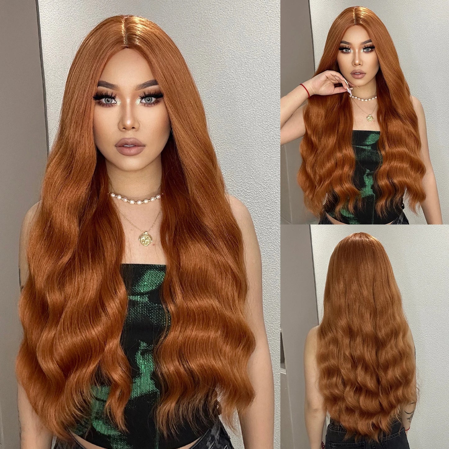 Crown & Glory Wigs   Ginger Synthetic Wig Curly Long Body Wavy Orange Colorful Cosplay Wigs for Women Daliy Party Use Fake hair Heat Resistant