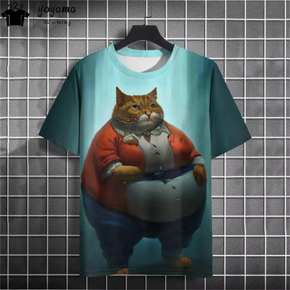 Men clothing  Funny Fat Cat Graphic T shirts Short Sleeve