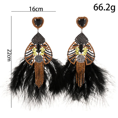 Jewellery   Exaggerated Black Feather Earrings for Drag Queen Statement Accessories Fashion Design Large Rhinestone Dangle Earrings Party