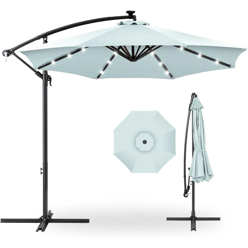 Outdoor 10ft Solar LED Offset Hanging Market Patio Umbrella for Backyard, Poolside, Lawn and Garden w/Easy Tilt Adjustment