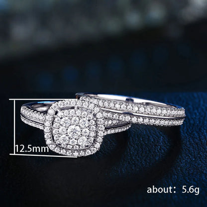 Jewellery   Elegant 2Pcs Set Engagement Rings for Women 925 Silver Color Dazzling Crystal Accessories for Female Graceful Jewelry Set