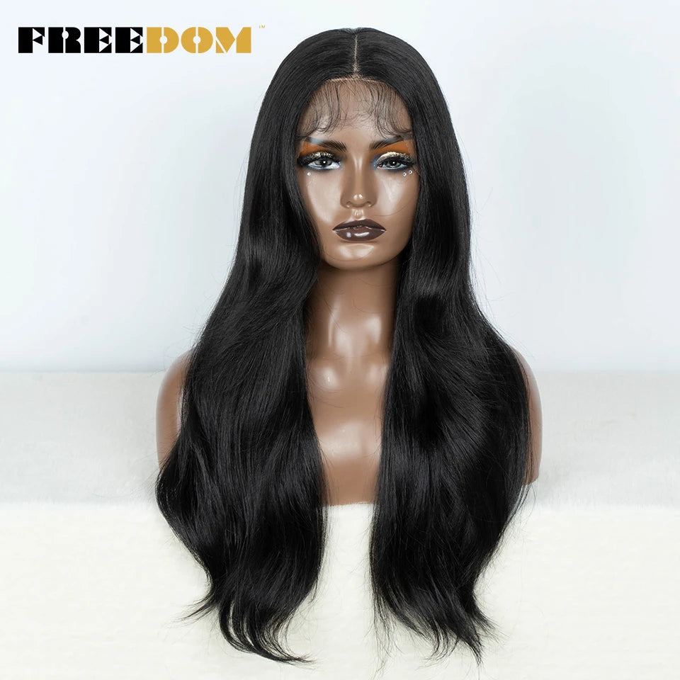 Crown & Glory Wigs  FREEDOM Synthetic Lace Front Wigs For Women Straight Lace Wig With Baby Hair 24 inches Ombre Brown Highlight Wigs Cosplay Wig