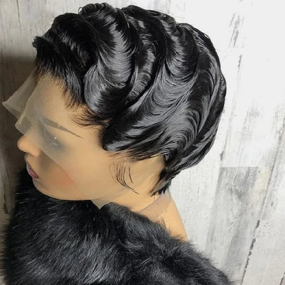 Crown & Glory Wigs  Body Wave Pixie Cut Transparent Lace Front Human Hair Wigs Black Women Brazilian Loose Deep Curly Wave Human Hair Short Bob Wig