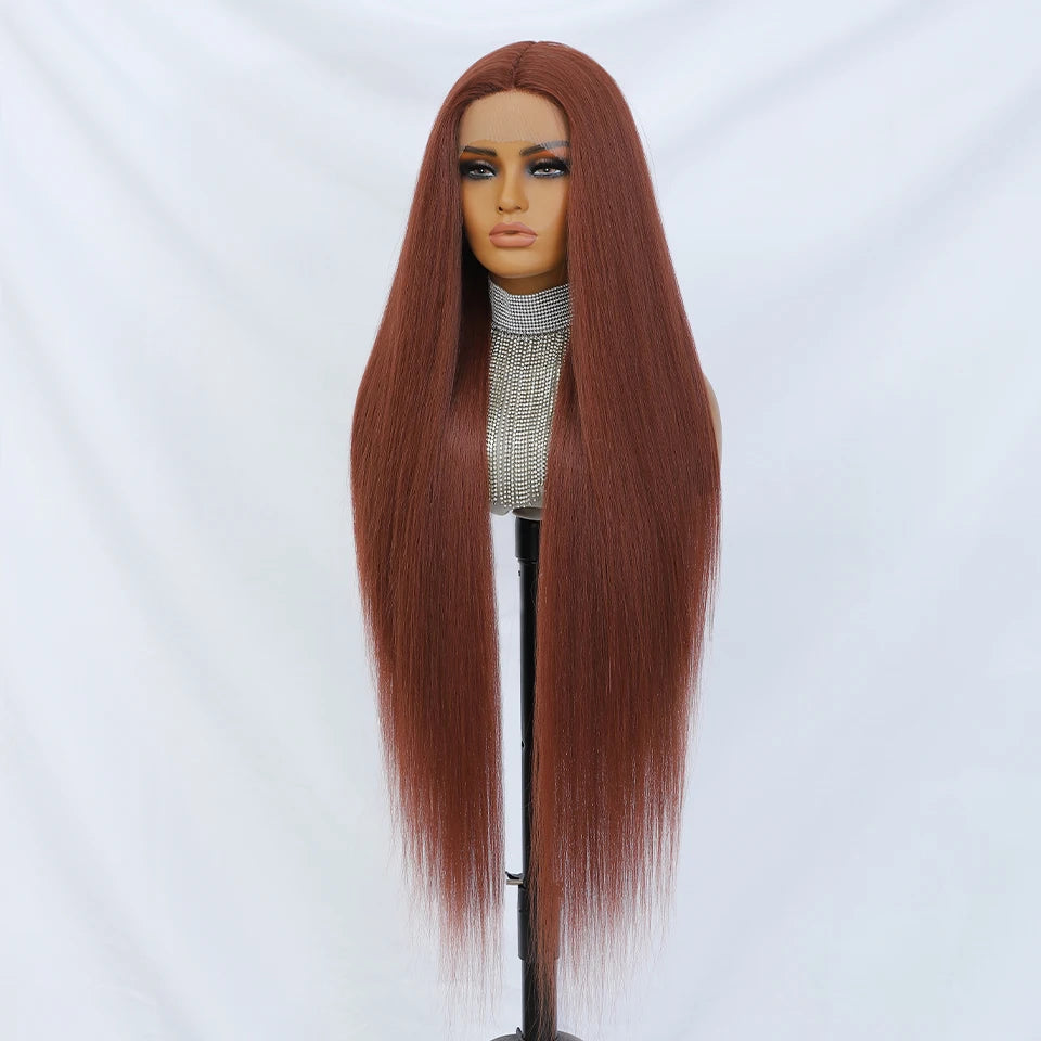 Crown & Glory Wigs  40 Inch Straight Lace Front Synthetic Wig T-Part 13x4x1 Long Lace Wigs Heat-resistant Fiber Copper Lace Frontal Wigs