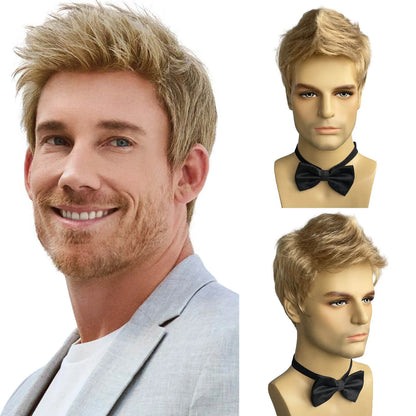 Crown & Glory Wigs  BCHR Mens Blonde Wigs Natural Fluffy Layered Synthetic Hair Daily Halloween Wig for Men Male