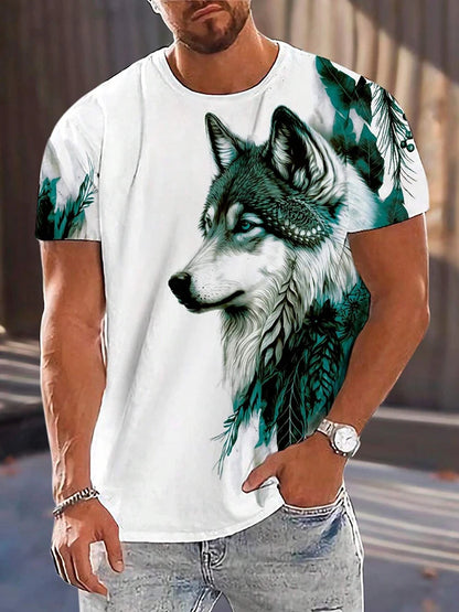 Men clothing  Different Pupil Wolf Print Men's T-shirt