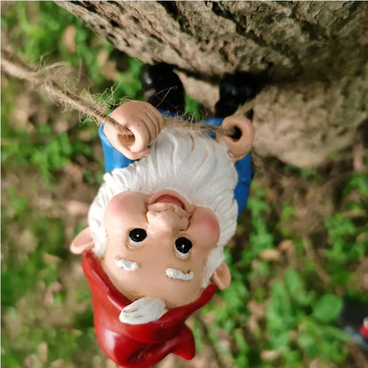 Outdoor accessories Resin Climbing Gnome Sculpture White Beard Dwarf Art Statue Courtyard outdoor Landscape Figurines Garden Tree Decoration Elf Pendant