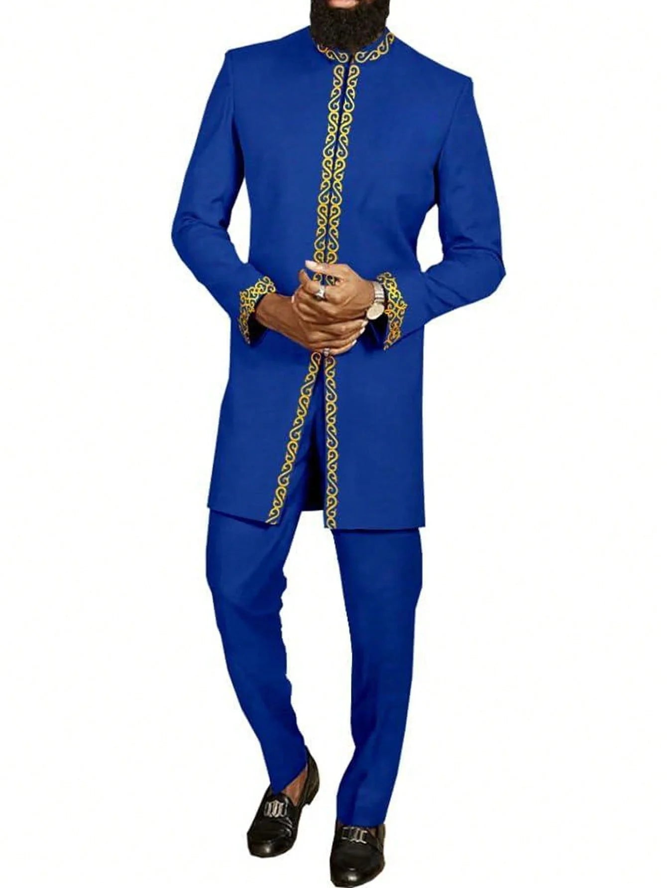 Muslim family   Luxury Men's wedding suit Nigerian Embroidery Agbada African Best Man dress Set Two-piece wedding top and trousers Ethnic style