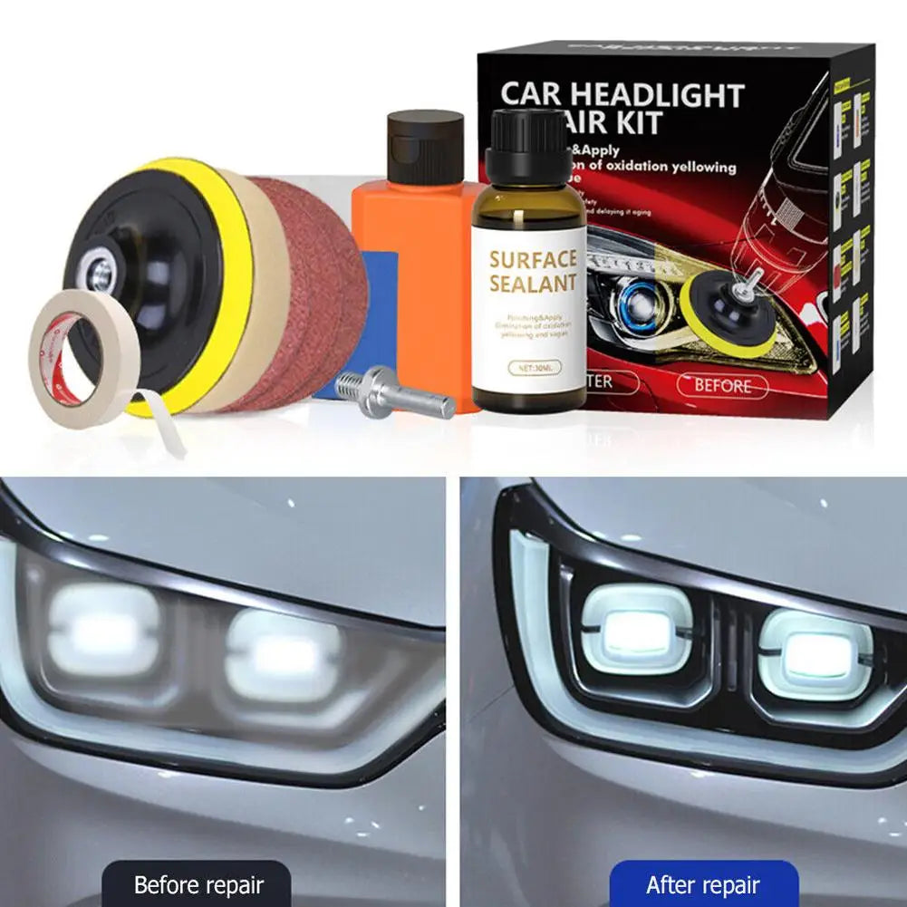 Car   Car Headlights Restoration Kit Chemical Brightener Headlight Polisher Restorer Polishing Paste Set Auto Headlamps Wax Sanding