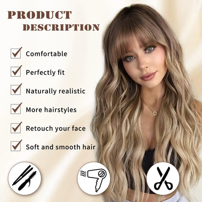 Crown & Glory Wigs Ombre Blonde Women Stylish Long Natural Wave wig  Synthetic Wigs heat-resistant fiber Glamorous Silky  Dark Root