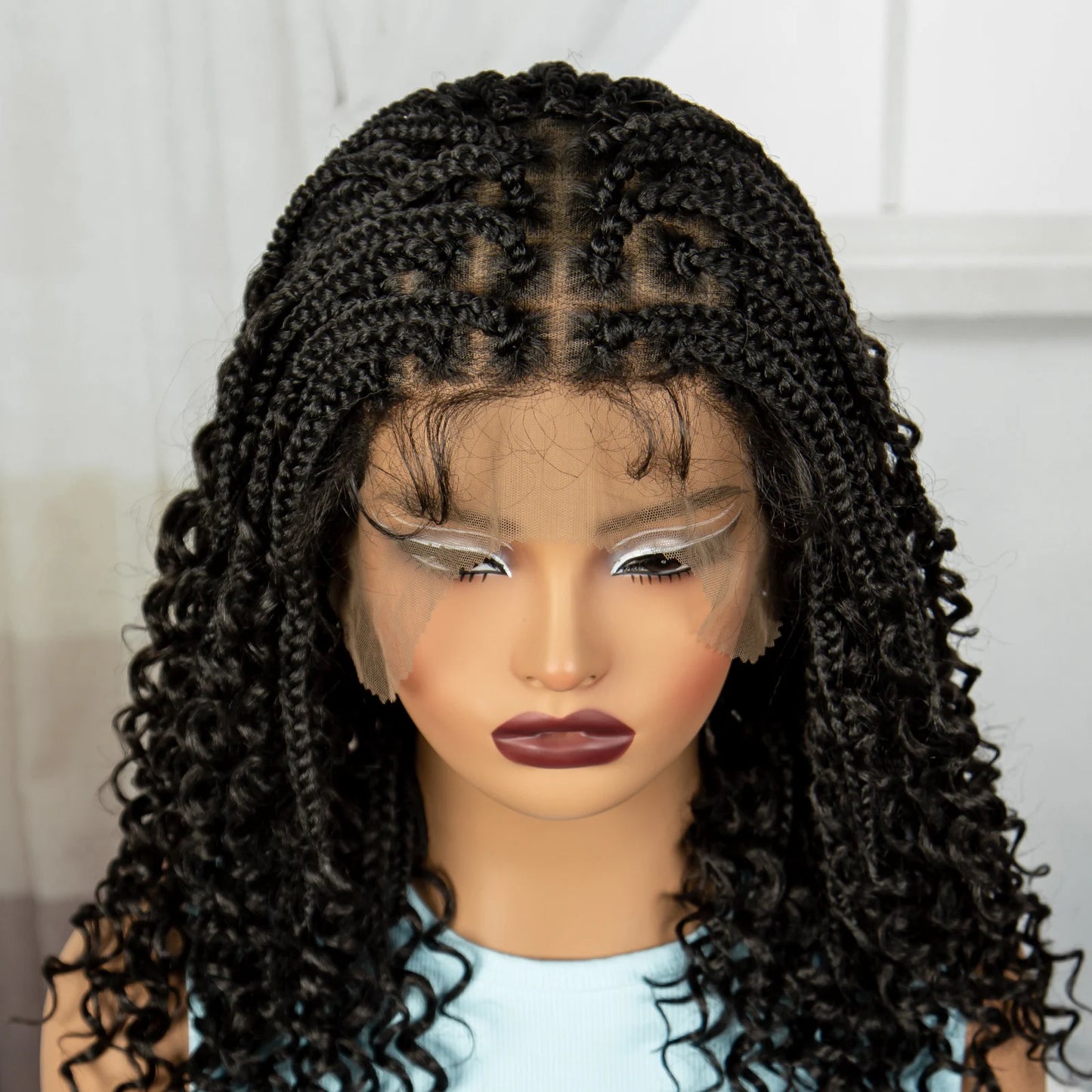 Crown & Glory Wigs  Full Lace Braided Lace Wigs Synthetic Knotless Box Braided Lace Wig with Curly Ends for Black Women Kinky Curly Braided Bob Wig