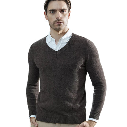 Muslim family   Cashmere Sweater Men Knitted Sweaters 100% Pure Merino Wool V-Neck Long-Sleeve Thick Pullover Winter Autumn Male Jumper Clothing