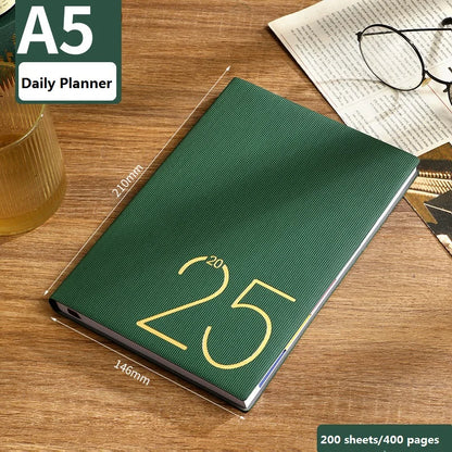 Odds 2025 Planner A5 Notebook 365 Daily Agenda Time Management Book One Page Per Day PU Cover Water Resistant Thick Paper for Work