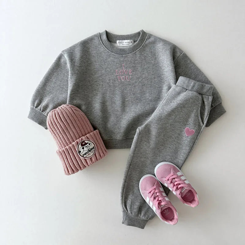 Boy clothing  Autumn New Children Gym Suit Baby Letter Embroidery Sweatshirt 2pcs Suit Boys Girls Sweat Pants Set Cotton Toddler Outfits