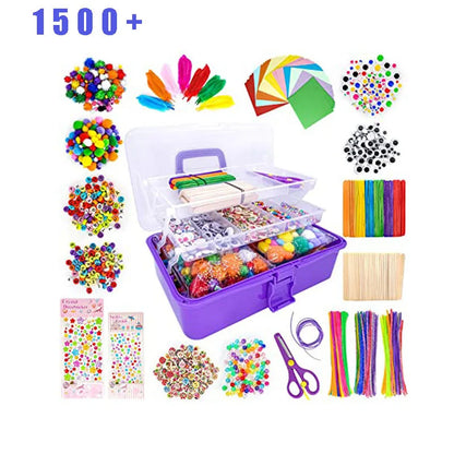 Toys 1500Pc Colour DIY Kid Tinkering Craft Kit Set Glitter Crystal Stick Pipe Cleaner Storage Art Supply for Girl Gift Educational Toy