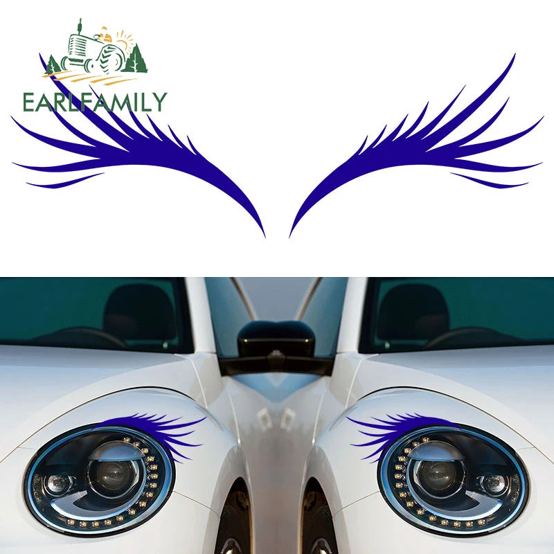 Car   EARLFAMILY 13cm x 9.5cm Auto Eyelash Graphics Car Sticker Funny Car lights Decals Waterproof  Vinyl Car Wrap 3D Decoration