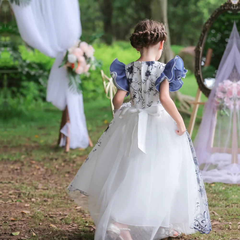 Girl clothing  4-15Yrs Lace Teenagers Kids Girls Wedding Long Dress Elegant Princess Party Pageant Formal Sleeveless  Dress