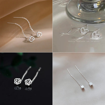 Jewellery  Long Tassel Heart Drop Earrings Gold Silver Color 2022 Korean Hanging Women Earrings Fashion Party Jewelry Girls Party Gift