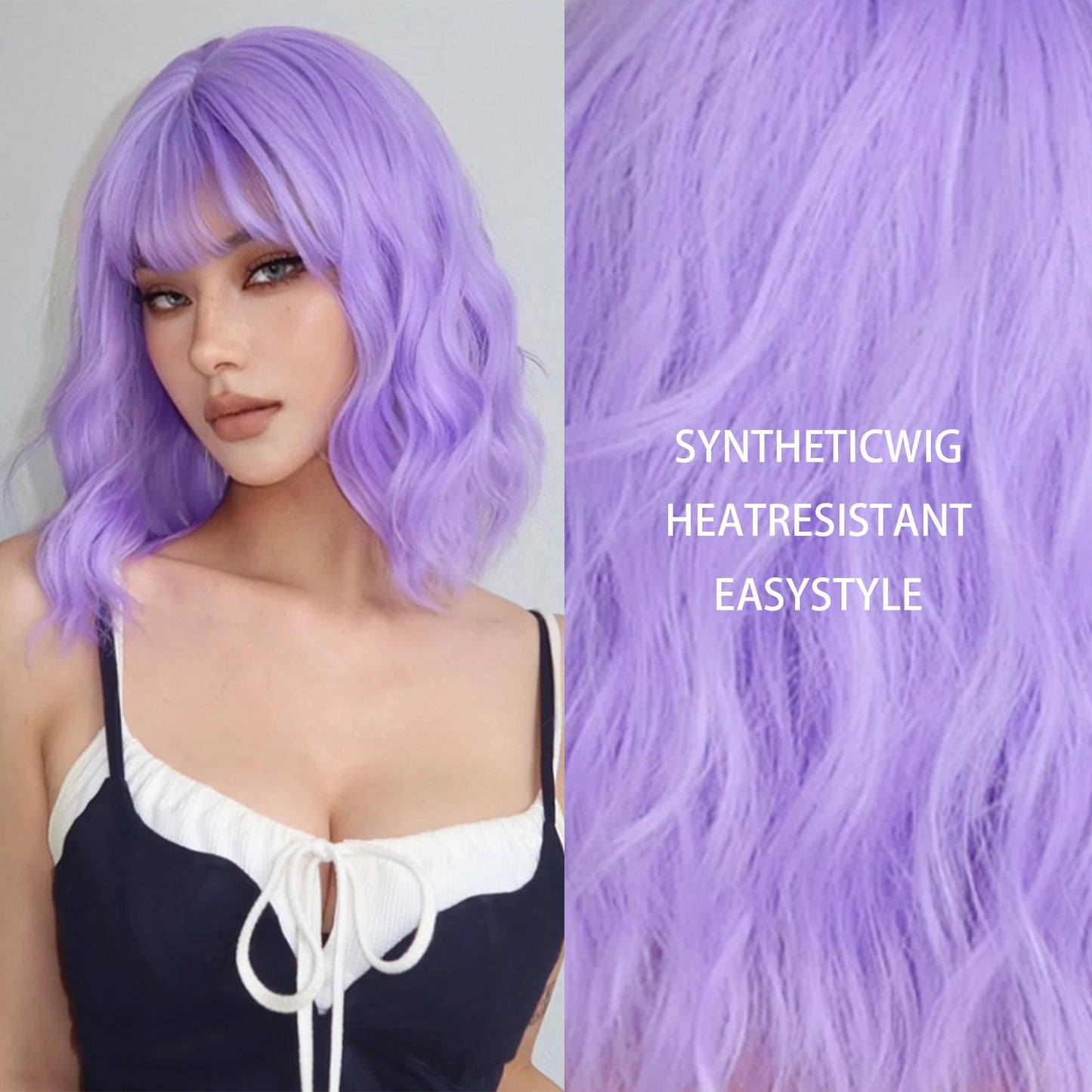 Crown & Glory Wigs   Short Synthetic Wigs Purple Blue Curly Wave Wigs with Bangs for Women Cosplay Party Halloween Colorful Bob Wigs Heat Resistant