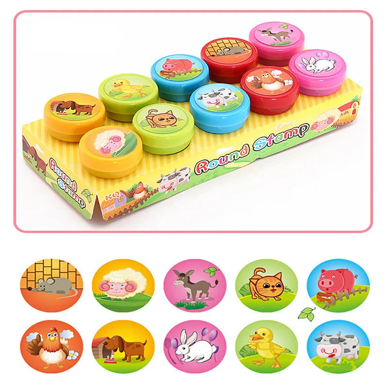 Toys 10pcs Assorted Stamps for Kids Self-ink Stamps Children Toy Stamps Smiley Face Seal Scrapbooking DIY Painting Photo Album Decor