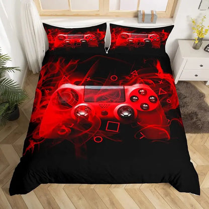 Bedroom  Teen Boys Gamer Duvet Cover Set Queen/King Size,Boys Gamepad Comforter Cover,Black Classic Retro Gaming Polyester Quilt Cover