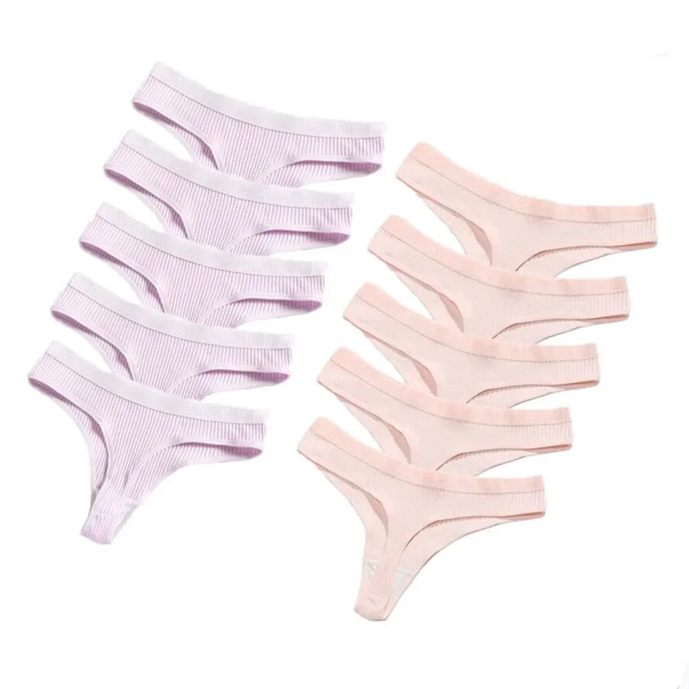 Woman clothing   10 Pcs/Set Cotton Thong Women's Panties Low Rise Sexy G-string Solid Color Classic Underwear Female Intimates Bikini Lingerie