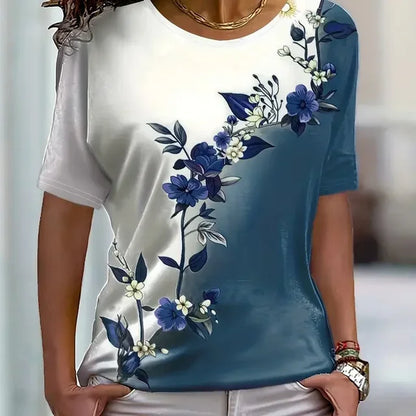 Woman clothing   Printed Colour Block Women's Casual T-Shirt - Crew Neck Short Sleeve