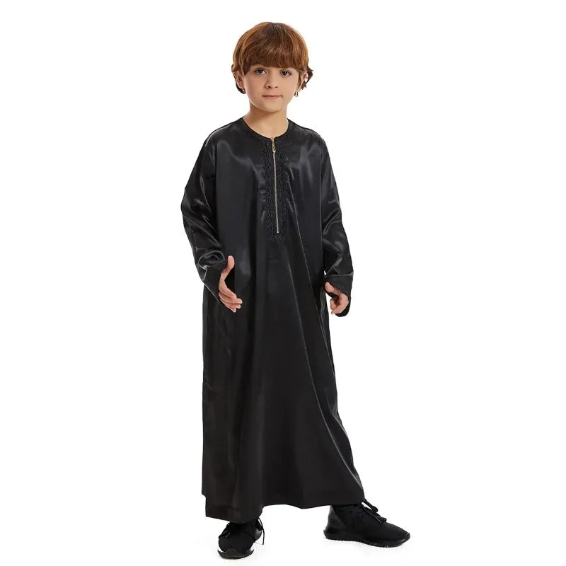 Muslim family   Teenage Ramadan Eid Muslim Robe Islamic Arab Children Long Sleeve Dress Jubba Thobe Abaya Dubai Boys Clothing Turkey Middle East