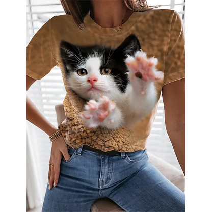 Woman clothing   3d Dogs Cat Print T Shirt Fashion Womens Tees Tops