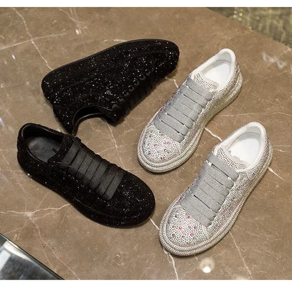 Woman shoes Autumn Women Platform Shoes crystal Thick-soled White Silver Shoes Shining Crystal Sneakers Trend Casual Sneakers