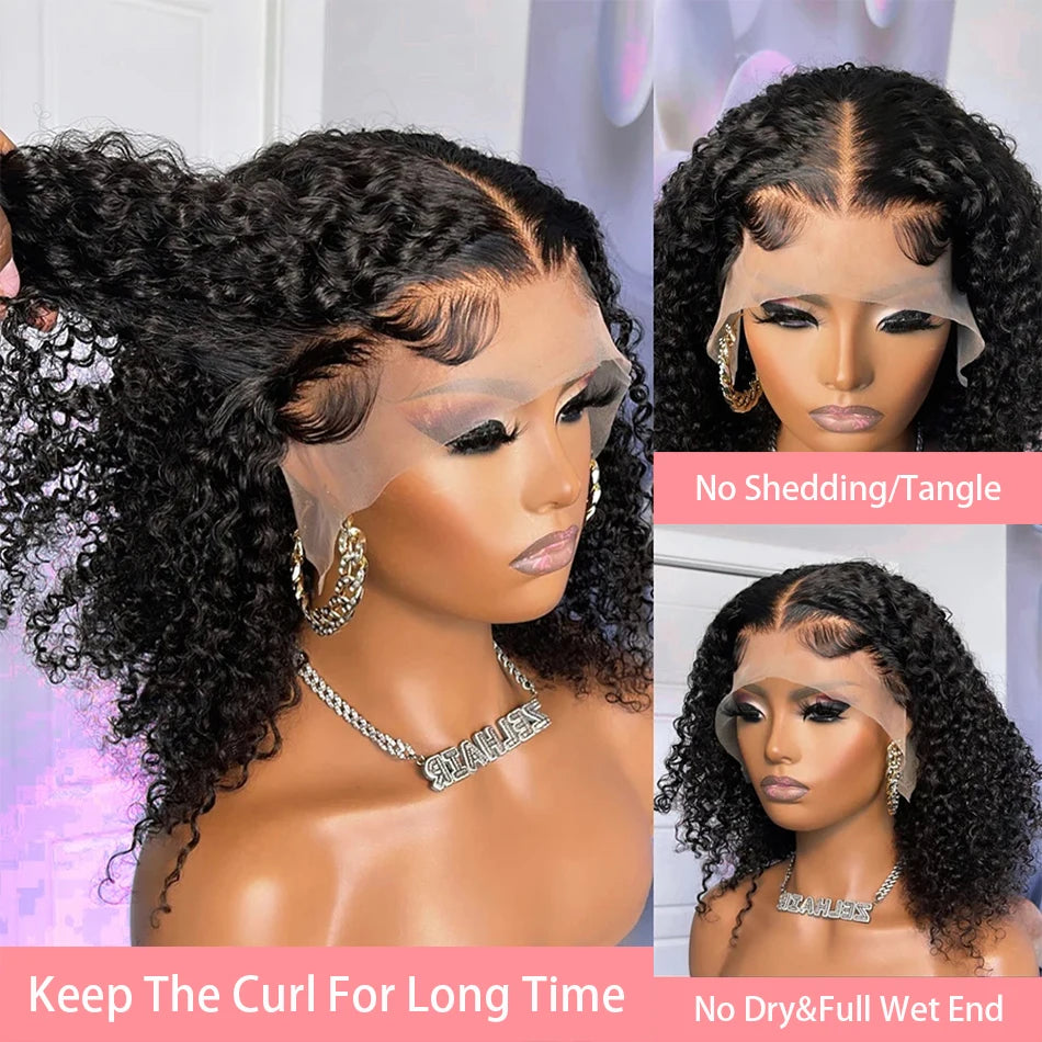 Crown & Glory Wigs  180 Density Curly Bob Wig 13x4 Lace Front Human Hair Wigs Brazilian Short Deep Wave Bob Wig PrePlucked 4x4 Wig Human Hair Women