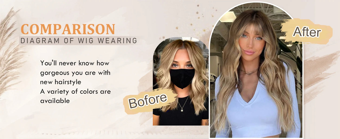 Crown & Glory Wigs Ombre Blonde Women Stylish Long Natural Wave wig  Synthetic Wigs heat-resistant fiber Glamorous Silky  Dark Root